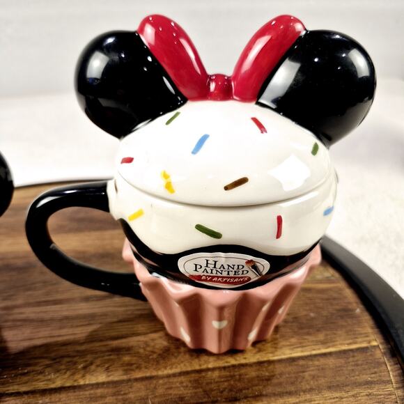 Disney Mickey & Minnie Mouse Ceramic Mug & Ceramic Cupcake Cup With Lid Defect - Picture 7 of 15